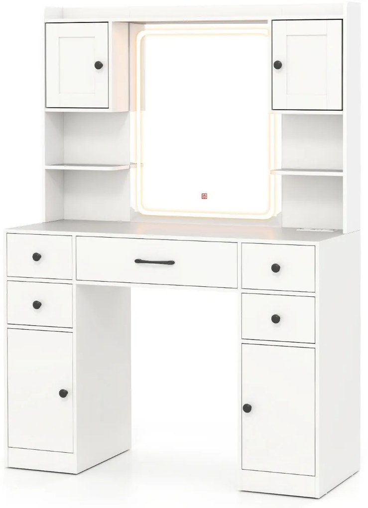 Espelho de maquiagem com luzes 80x55cm com ampliação de 10x, controle por toque, modo de iluminação de 3 cores, branco