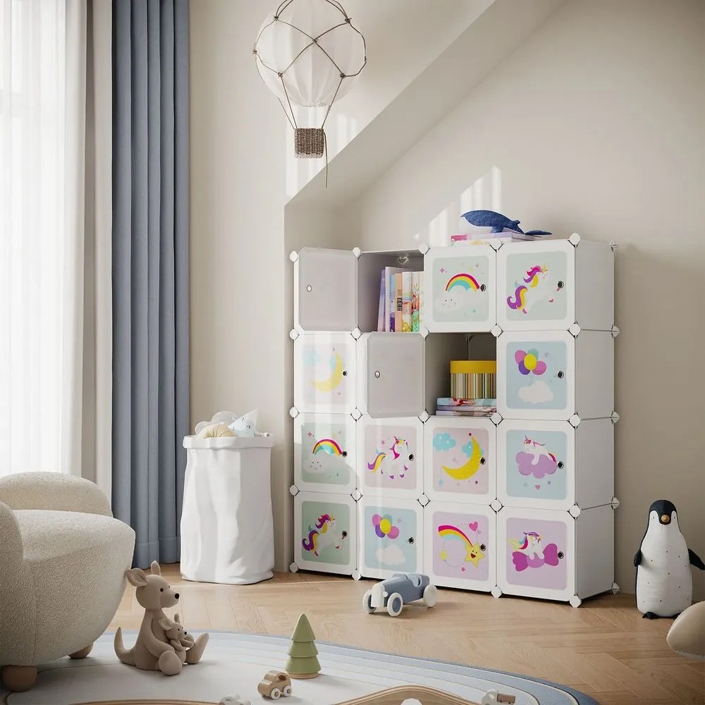 Estante infantil com 16 cubos com portas 123 x 31 x 123 cm Branca