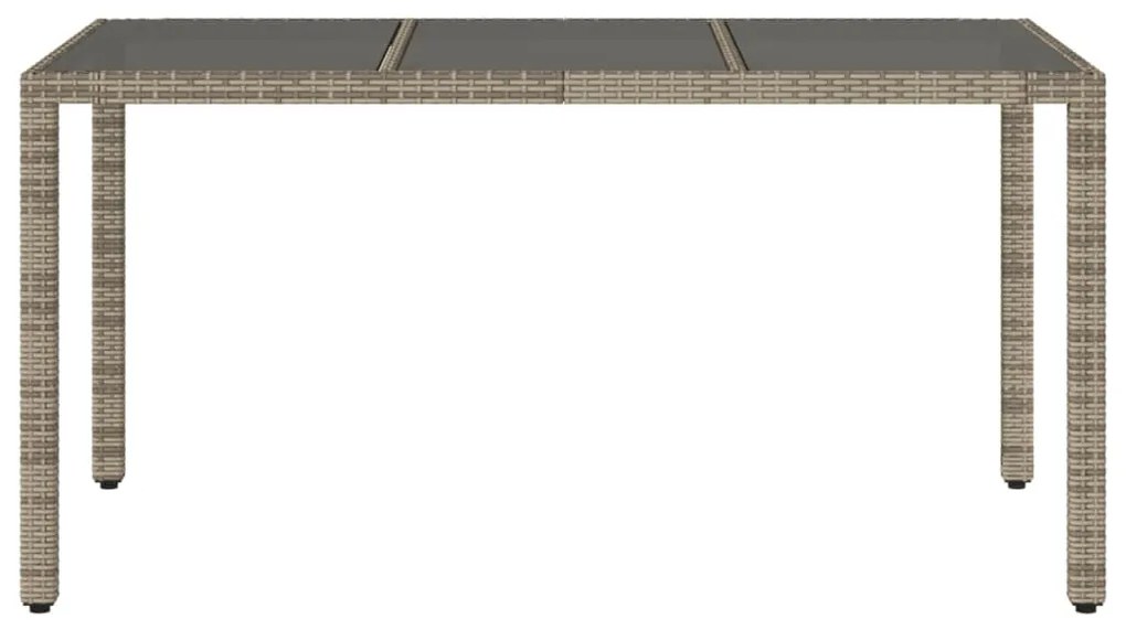 Mesa de jardim com tampo de vidro 150x90x75 cm vime PE cinzento