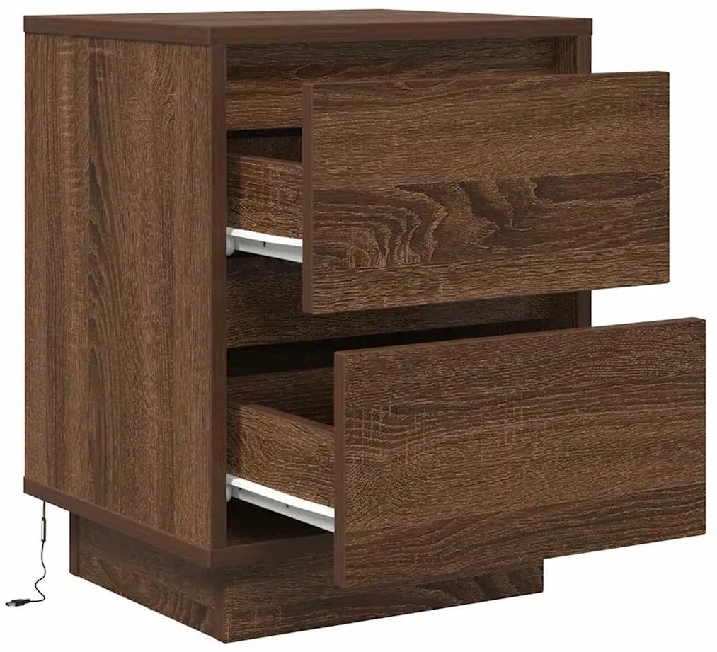 Mesas cabeceira c/ luzes LED 2 pcs 38x34x50cm carvalho castanho