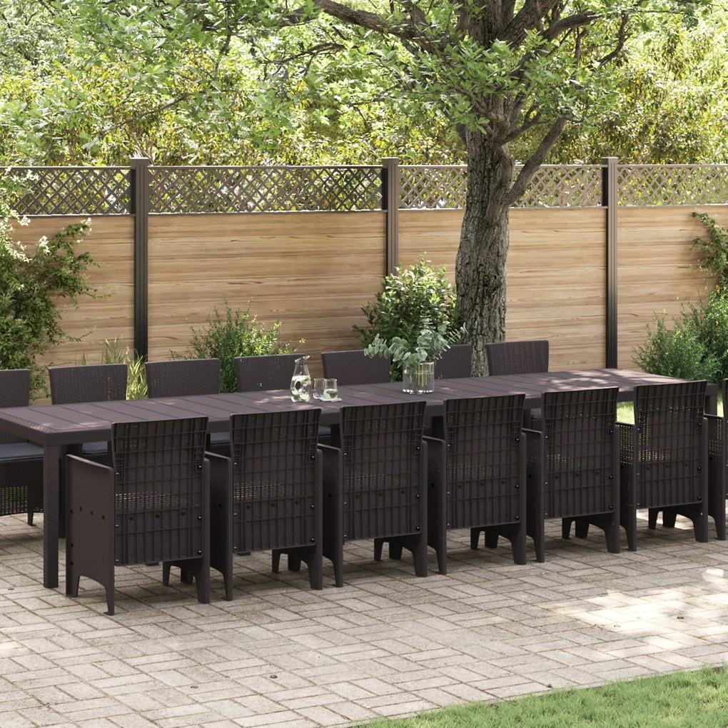 Conjunto de Jantar para o Jardim vidaXL 15 Peças com Almofadas Castanho Rattan de Polietileno