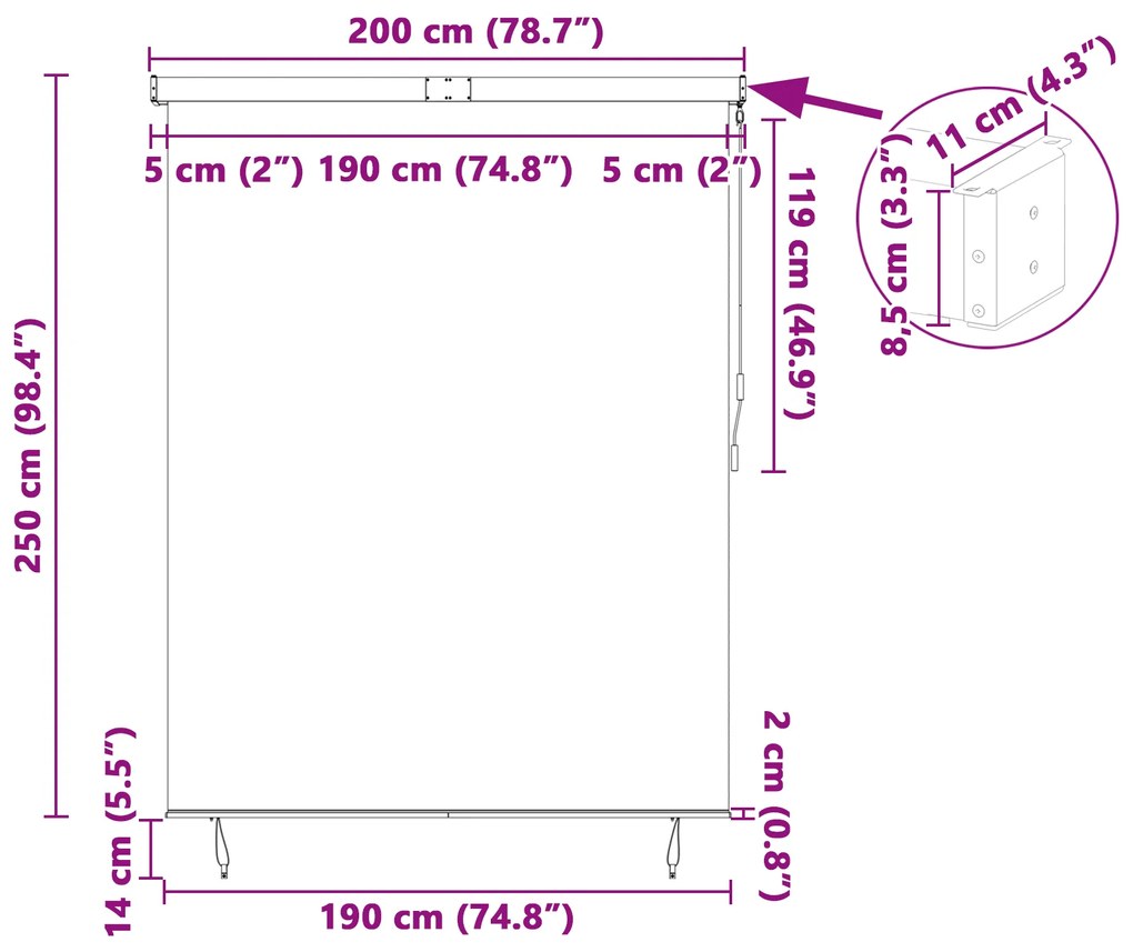Cortina Rolô Exterior Riscas Manual Azul e branco 200 x 250 cm tecido