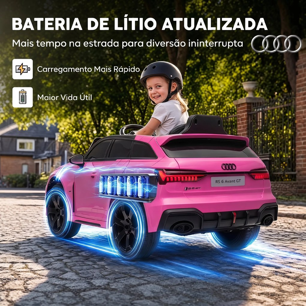 Carro Elétrico Audi RS 6 Avant GT para Crianças 12V com Comando 2,4 G Motor Duplo Arranque Suave e Suspensão