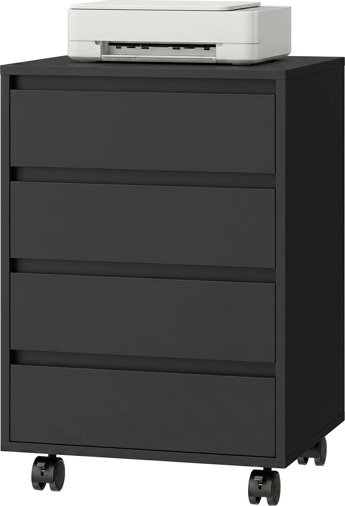Bloco gavetas escritório de secretária 46 x 40 x 65 cm com rodas e 4 gavetas deslizantes preto
