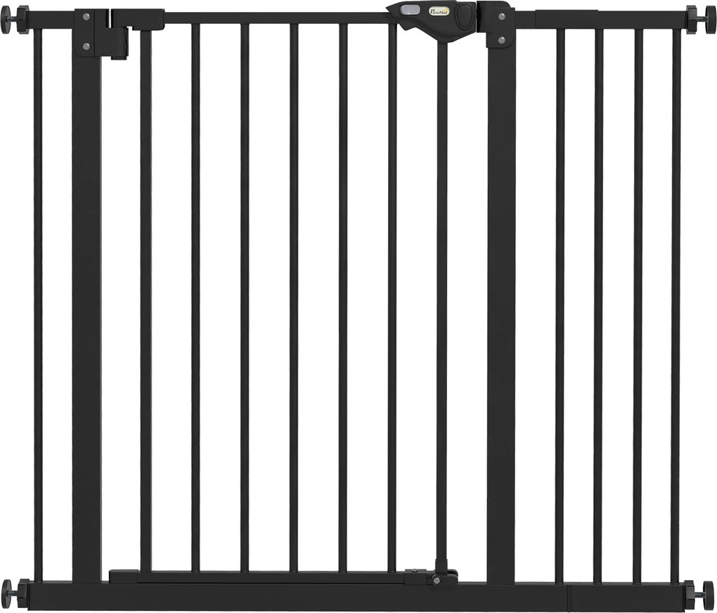 PawHut Barreira de Segurança de Cães para Escadas e Portas 74-94 cm com 1 Extensão Fechamento Automático e Sistema de Duplo Bloqueio Aço Preto | Aosom Portugal