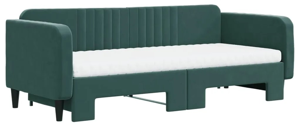 Sofá-cama c/ gavetão e colchões 90x200cm veludo verde-escuro