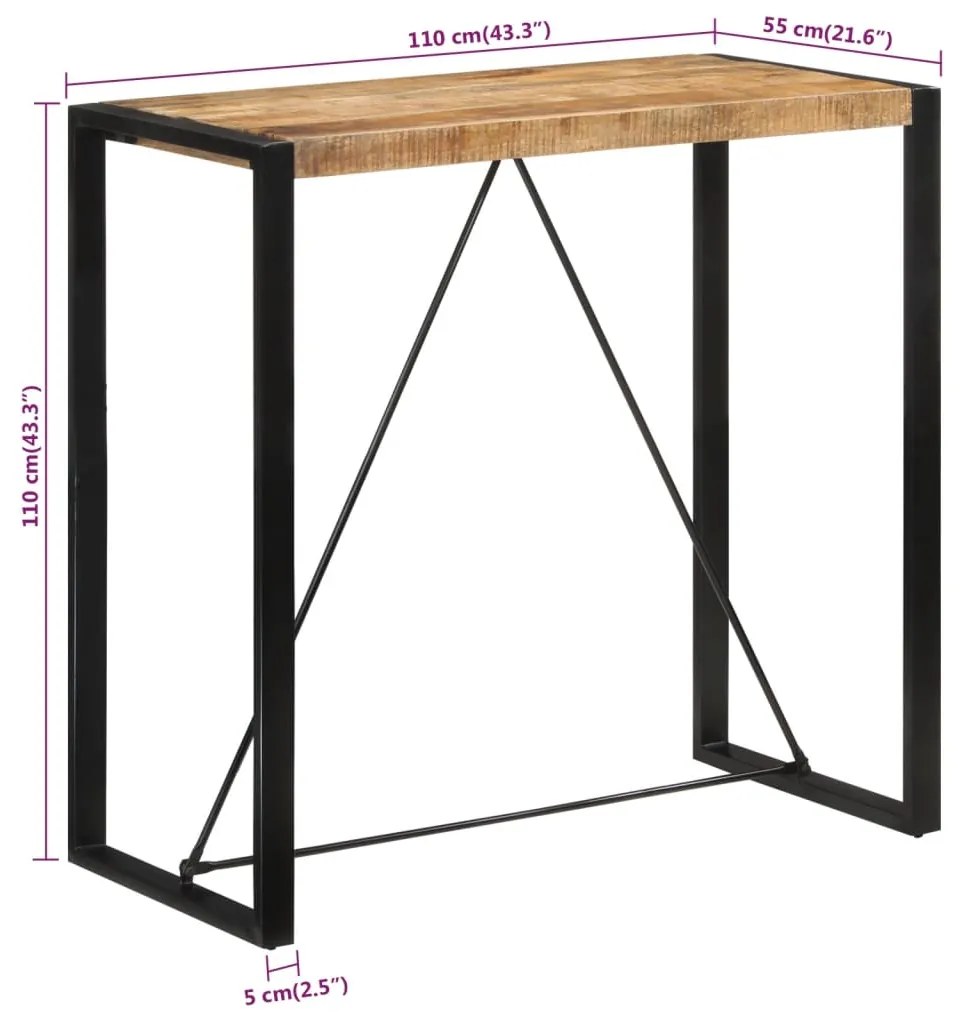 Mesa de bar 110x55x110 cm madeira de mangueira áspera maciça