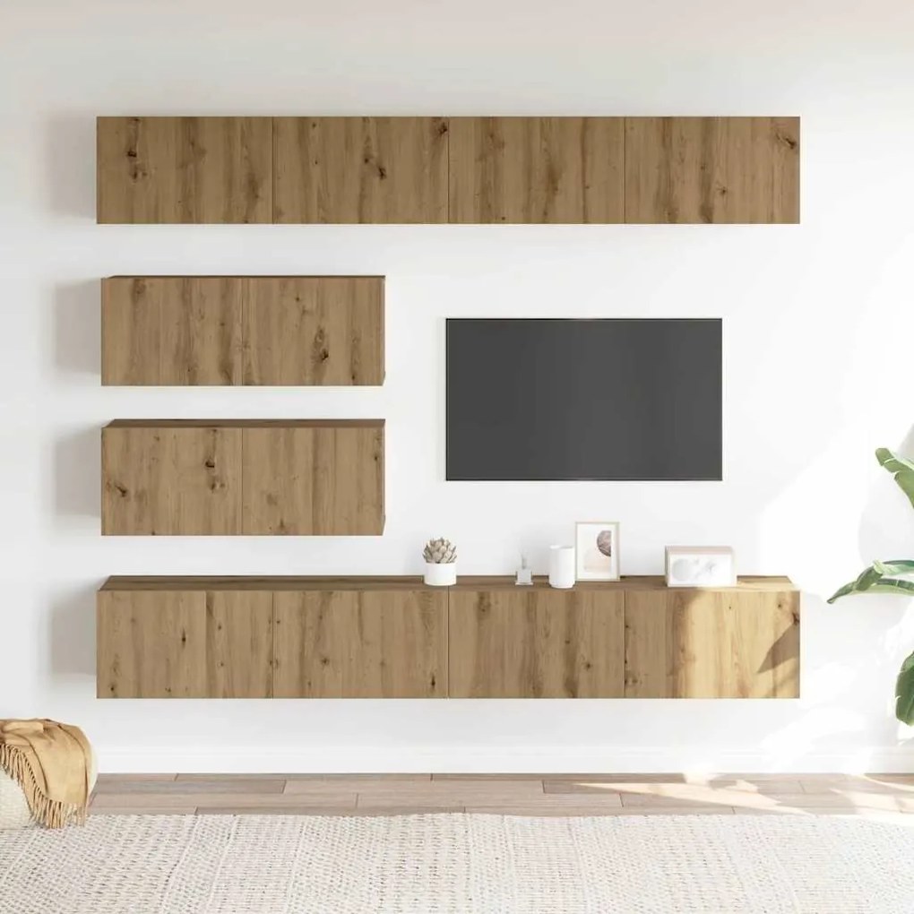Conjunto de armário TV parede 6 pcs madeira carvalho artisiano