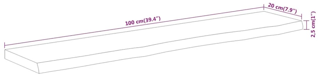 Prateleira de parede retangular 100x20x2,5 cm acácia maciça