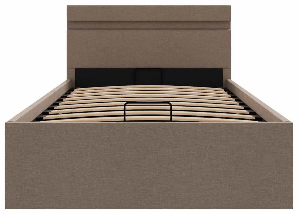 Cama hidrául. arrumação + LED 90x200cm tecido cinza-acastanhado