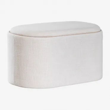 Pufe Oval Estofado Berkeleni Com Bandeja E Armazenamento Linho Beige Creme - Sklum
