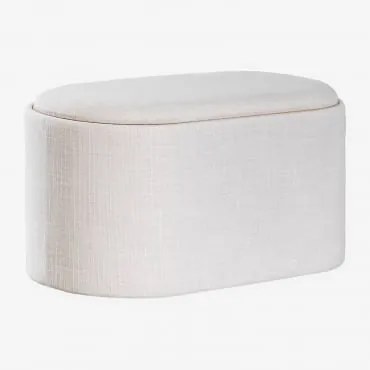 Puff Oval 75 Cm Com Bandeja E Arrumação Estofado Berkeleni Linho Bege Creme - Sklum