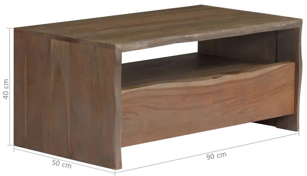 Mesa de centro acácia maciça arestas vivas 90x50x40 cm cinzento