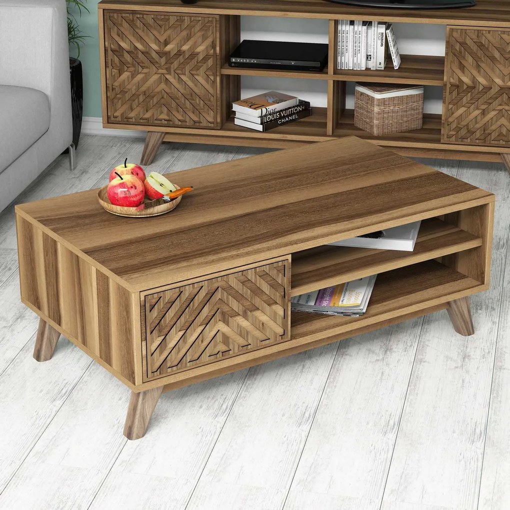 Mesa de Centro "Inci" – 105x60x38.2 cm – Nogueira - Design Moderno