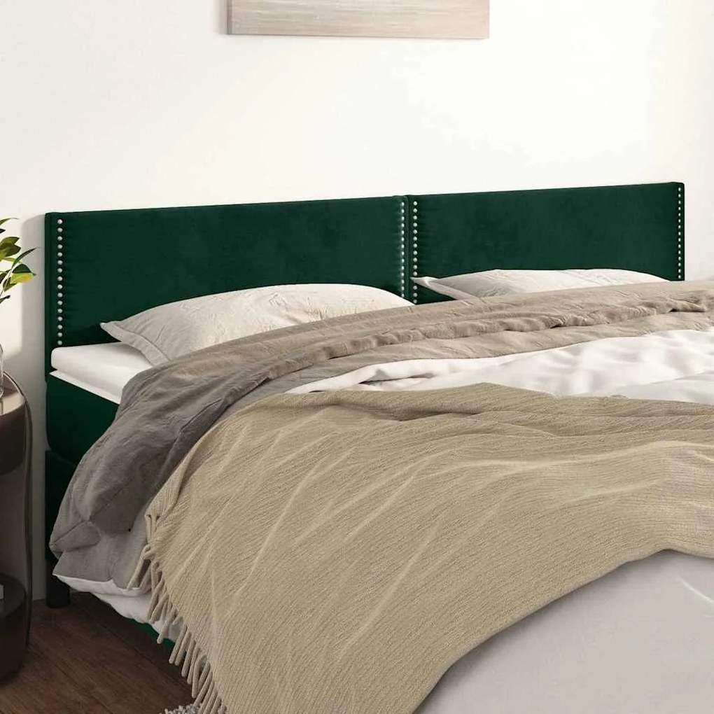 Cabeceira de cama 2 pcs veludo 100x5x78/88 cm verde-escuro