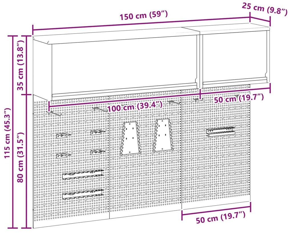 Conjunto de Armário e Painel de Ferramentas VidaXL com 5 Peças Montado