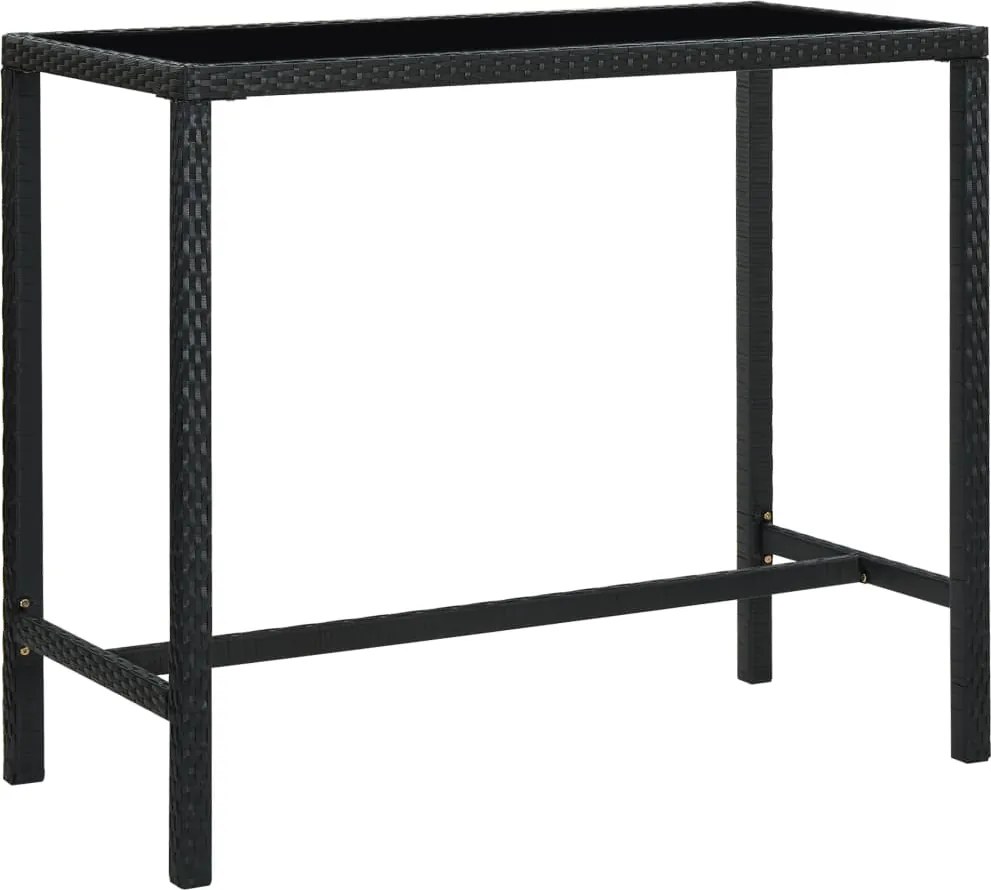 vidaXL Mesa de bar para jardim 130x60x110 cm vidro e vime PE preto