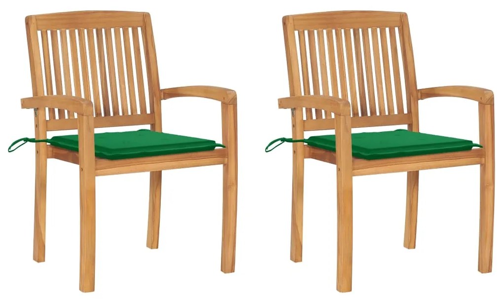vidaXL Cadeiras de jardim c/ almofadões verdes 2 pcs teca maciça