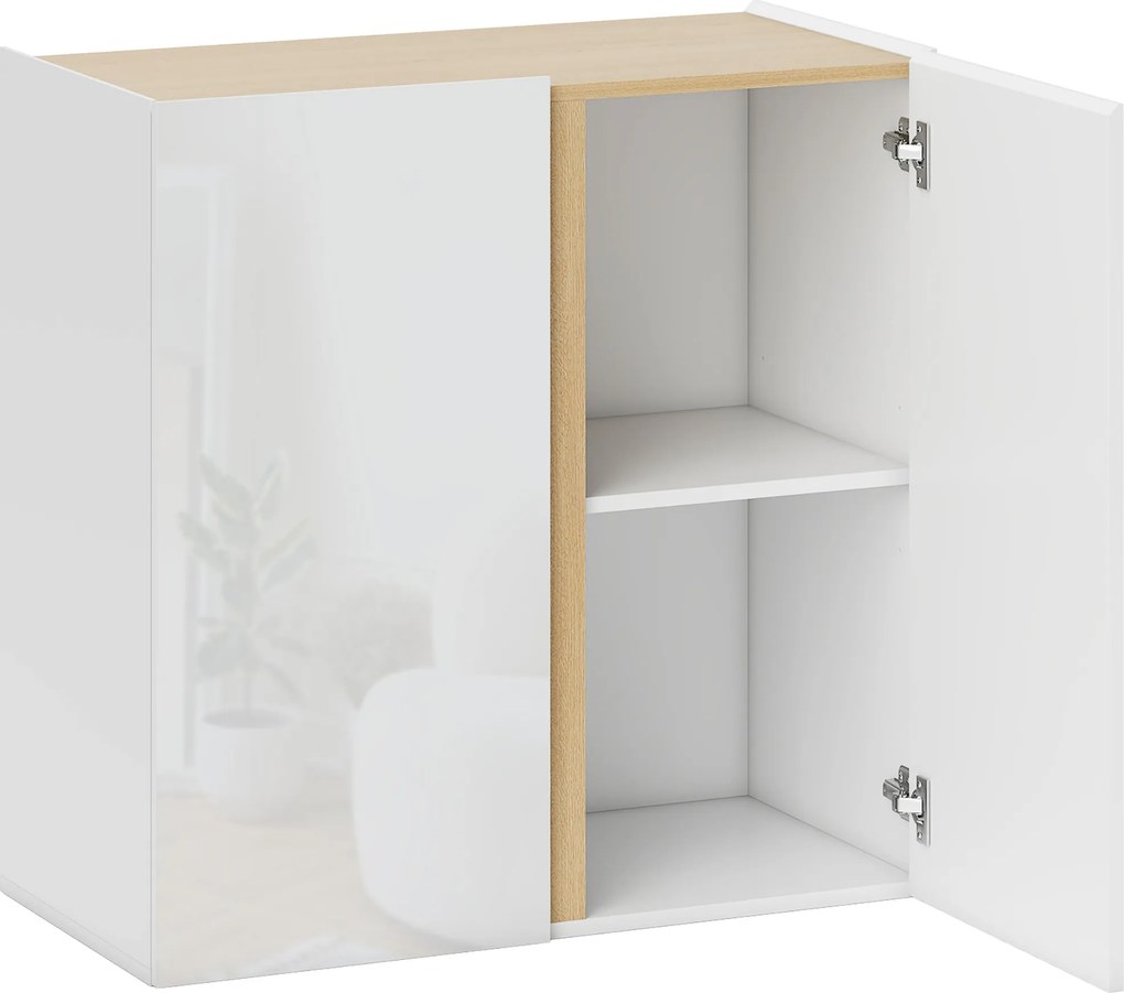HOMCOM Aparador Alto Brilho 2 Portas com Fecho Suave e Prateleira Ajustável 80x40x80 cm Branco | Aosom Portugal