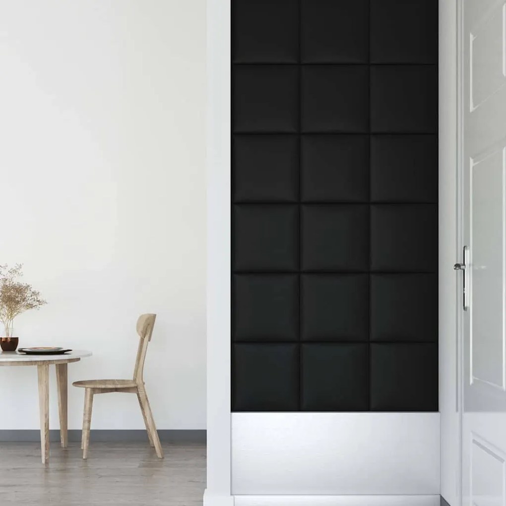 Painel parede 12 pcs 30x30cm couro artificial 1,08 m² cor preto