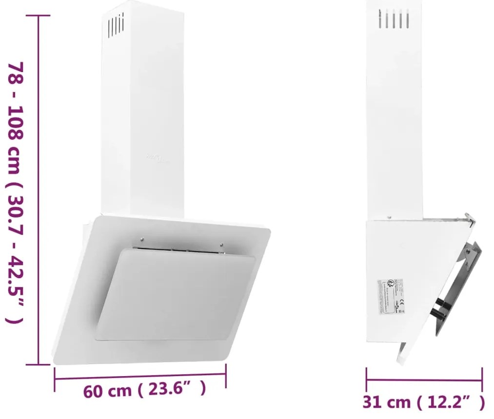 Exaustor de parede 60cm aço inoxidável e vidro temperado branco