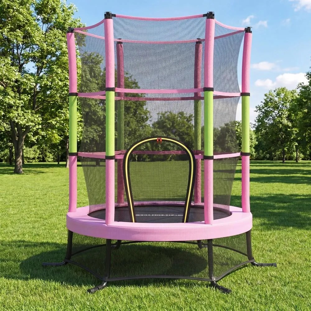 Trampolim infantil, trampolim de jardim de 174 cm com rede de segurança Rosa