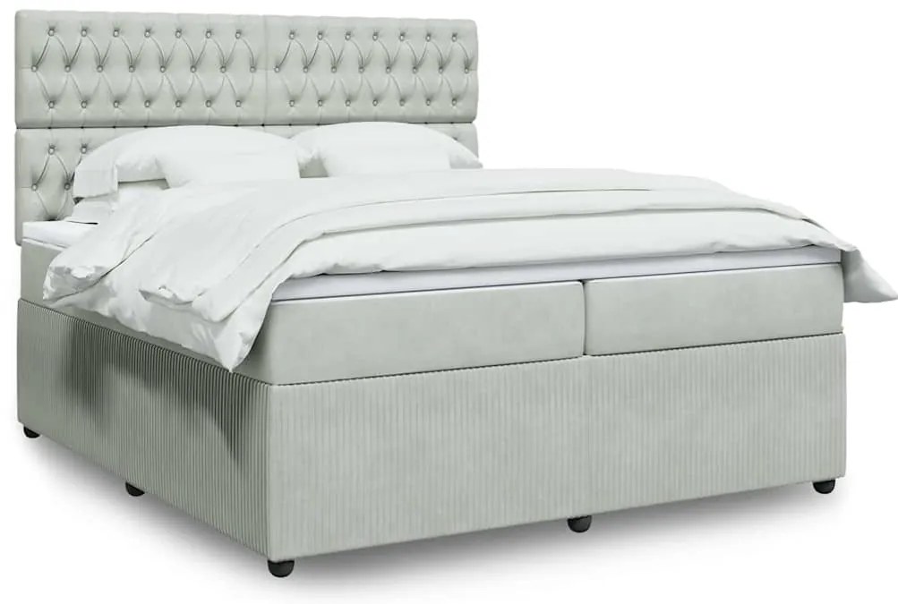 vidaXL Cama com molas/colchão 200x200 cm veludo cinzento-claro