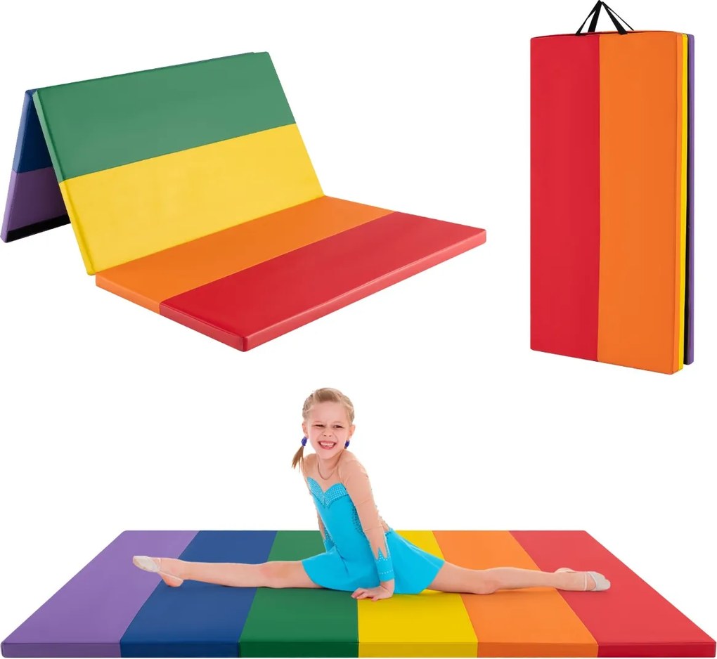 Tapete de ginástica triplo dobrável para crianças com pegas de transporte para treino de ioga aeróbico 180 x 120 x 4 cm Multicolor