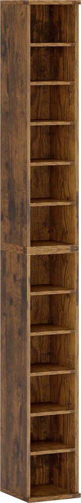 Conjunto de 2 Estantes para CDs e DVDs com 12 Compartimentos Prateleiras Ajustáveis 21x22,5x88,5 cm Castanho Rústico