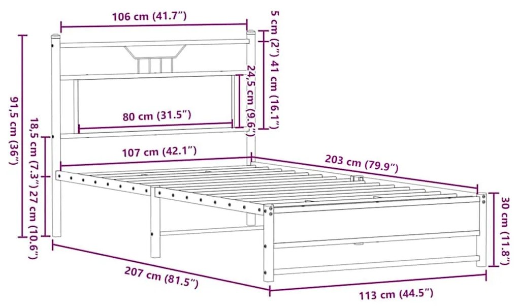 Estrutura de cama sem colchão 107x203 cm carvalho castanho