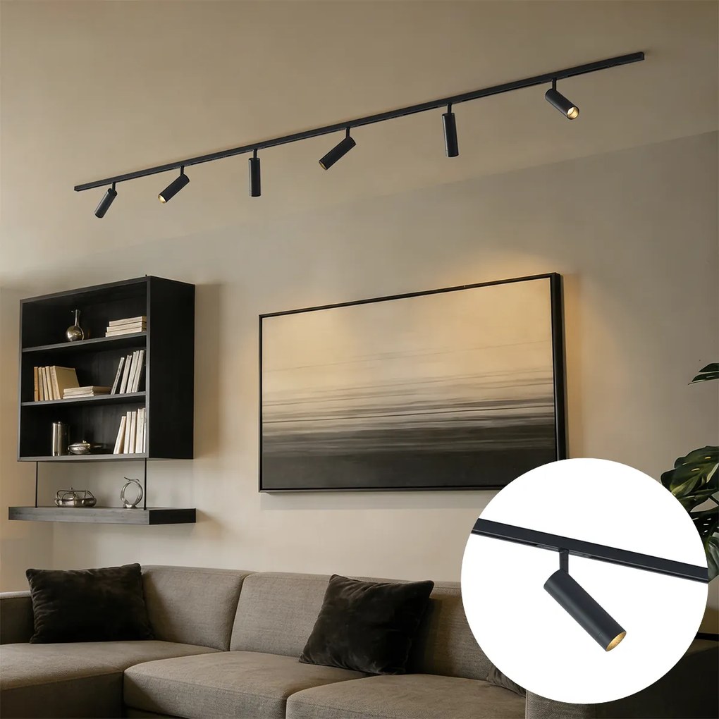 Sistema de iluminação de trilho moderno com 6 focos preto 1-fase - Slimline Uzzy