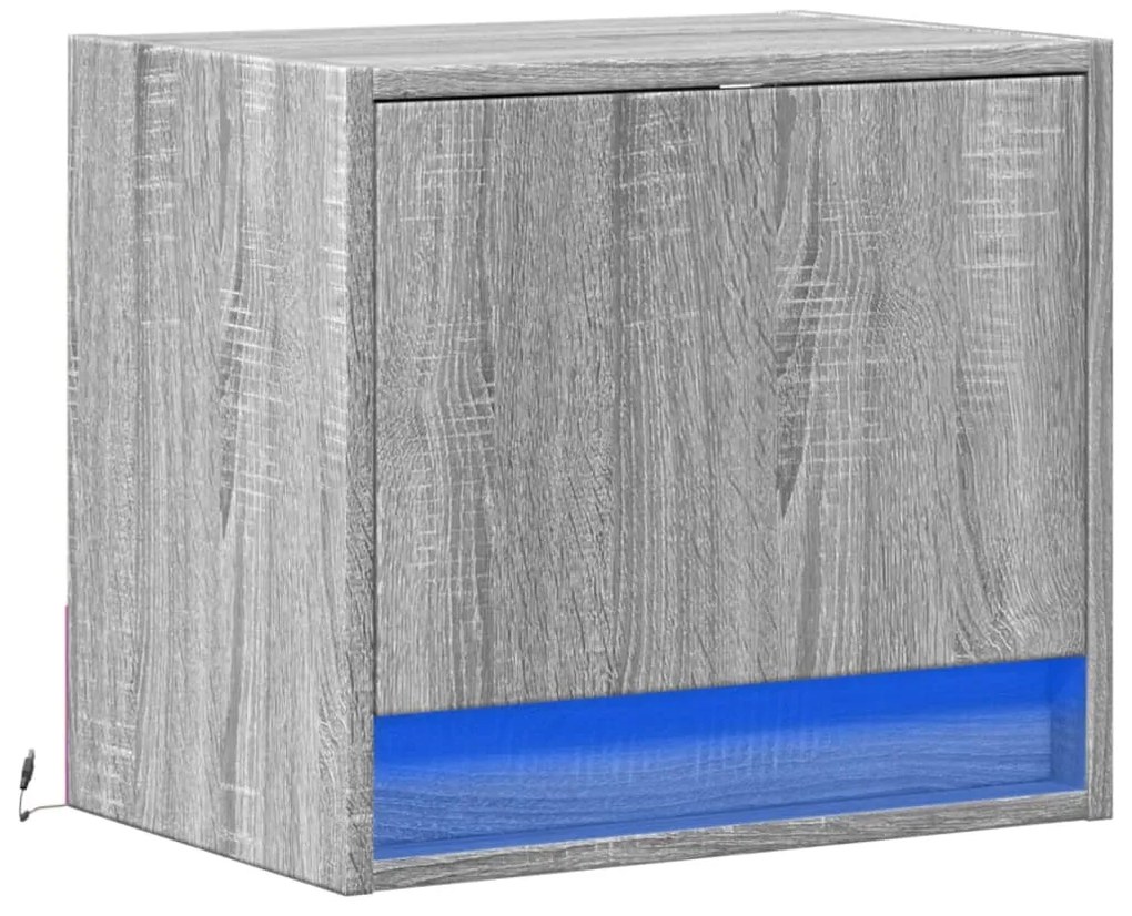 Mesa de cabeceira de parede com luzes LED cinzento sonoma