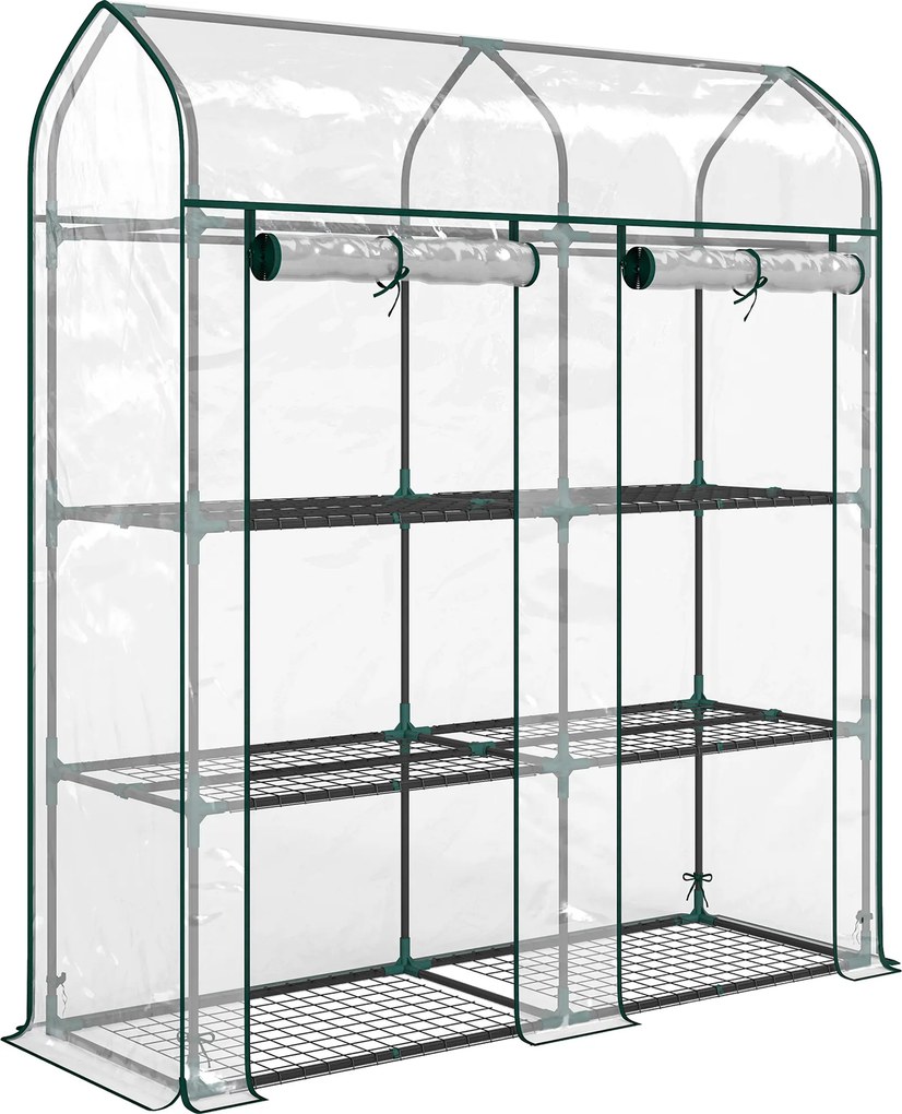 Outsunny Estufa Pequena de 3 Níveis 2 Portas Enroláveis Estrutura de Aço Cobertura de Plástico 143x46x165 cm Transparente | Aosom Portugal