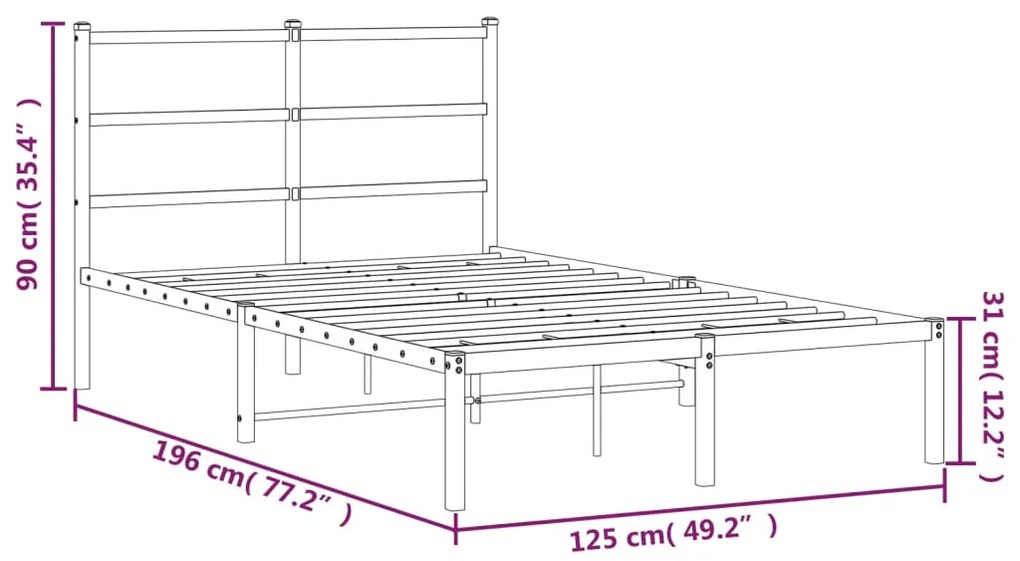 Estrutura de cama com cabeceira 120x190 cm metal branco