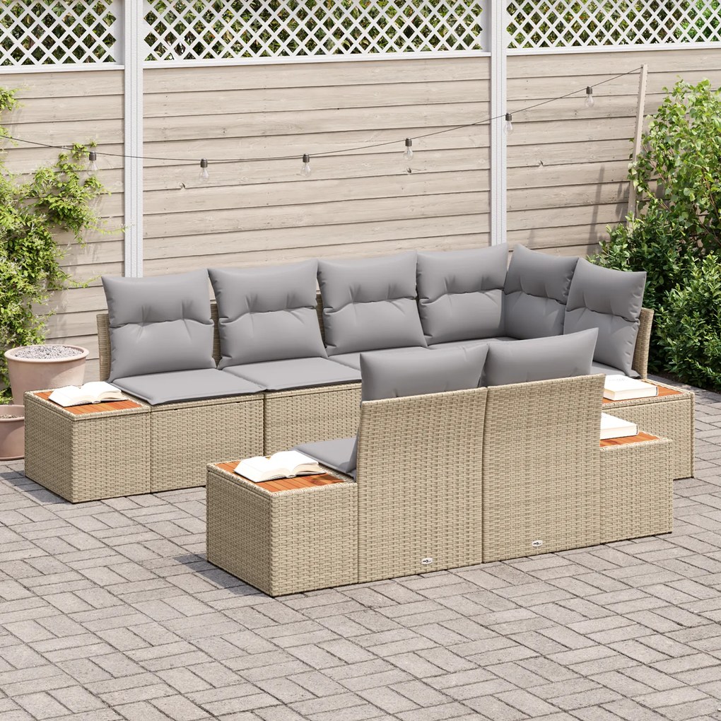 Conjunto de Sofá de Jardim vidaXL de 7 Peças com Almofadas Bege Rattan