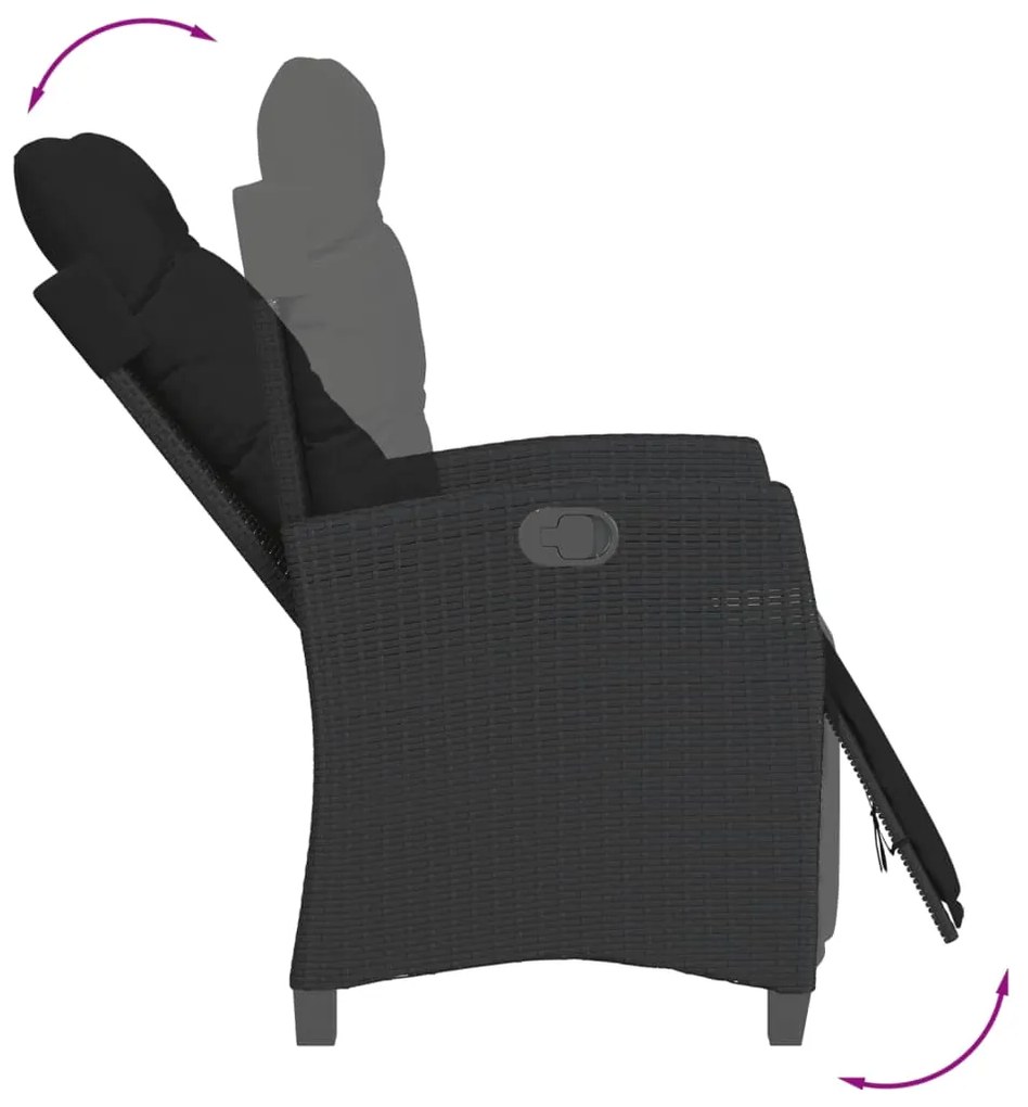 7 pcs conjunto de jantar p/ jardim c/ almofadões vime PE preto