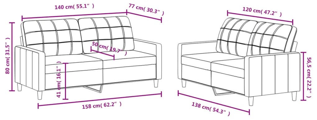 2 pcs conjunto de sofás com almofadões tecido cinza-acastanhado