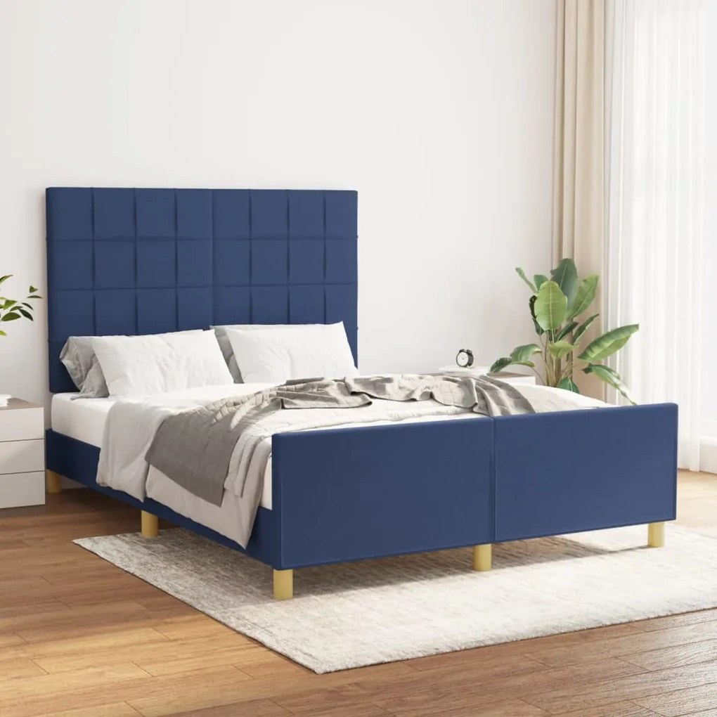 Estrutura de cama c/ cabeceira 140x190 cm tecido azul