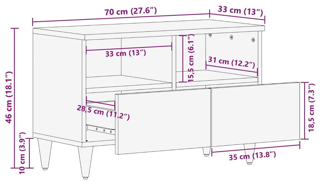 Buffet de TV 70x33x46 cm Madeira Sólida de Mangueira