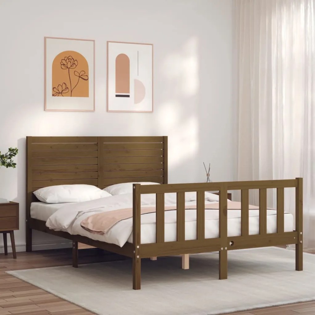 vidaXL Estrutura cama cabeceira 140x200 cm madeira maciça castanho-mel