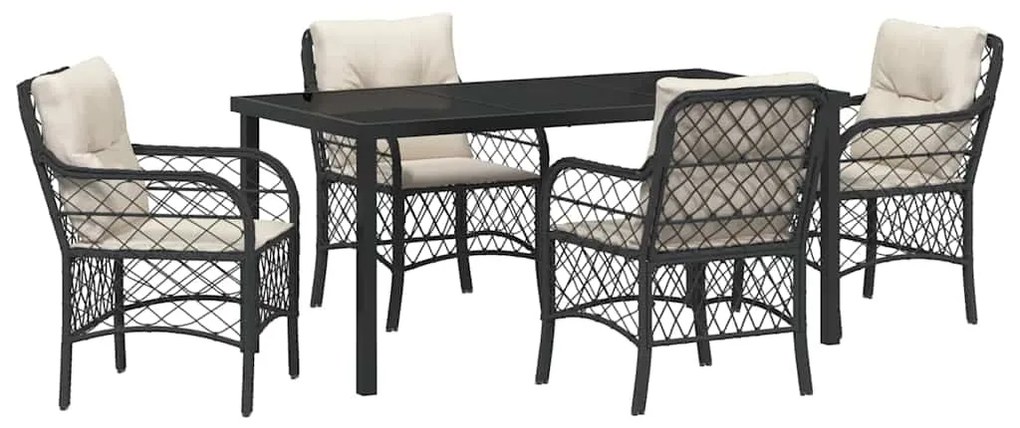 Conjunto de Jantar de Jardim com 5 Peças da e Almofadas Pretas em Ratt