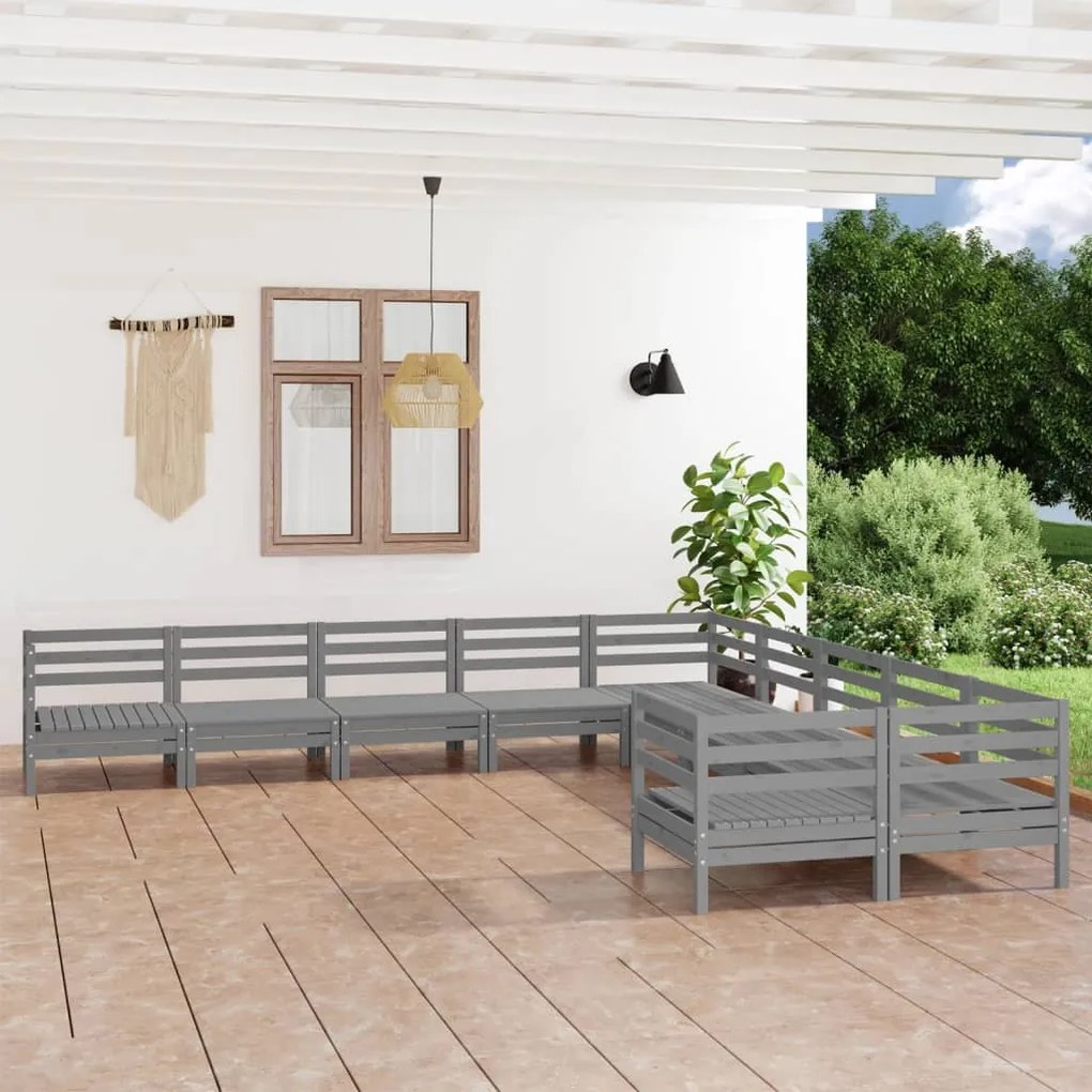 vidaXL 10 pcs conjunto lounge de jardim pinho maciço cinzento