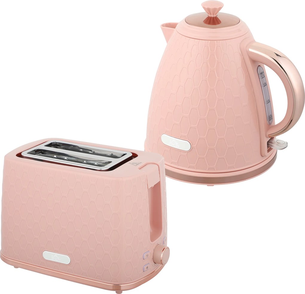 HOMCOM Conjunto Chaleira e Torradeira Chaleira de Aquecimento Rápido 1,7 L 2200W com Desligamento e Torradeira de 2 Fatias Rosa | Aosom Portugal