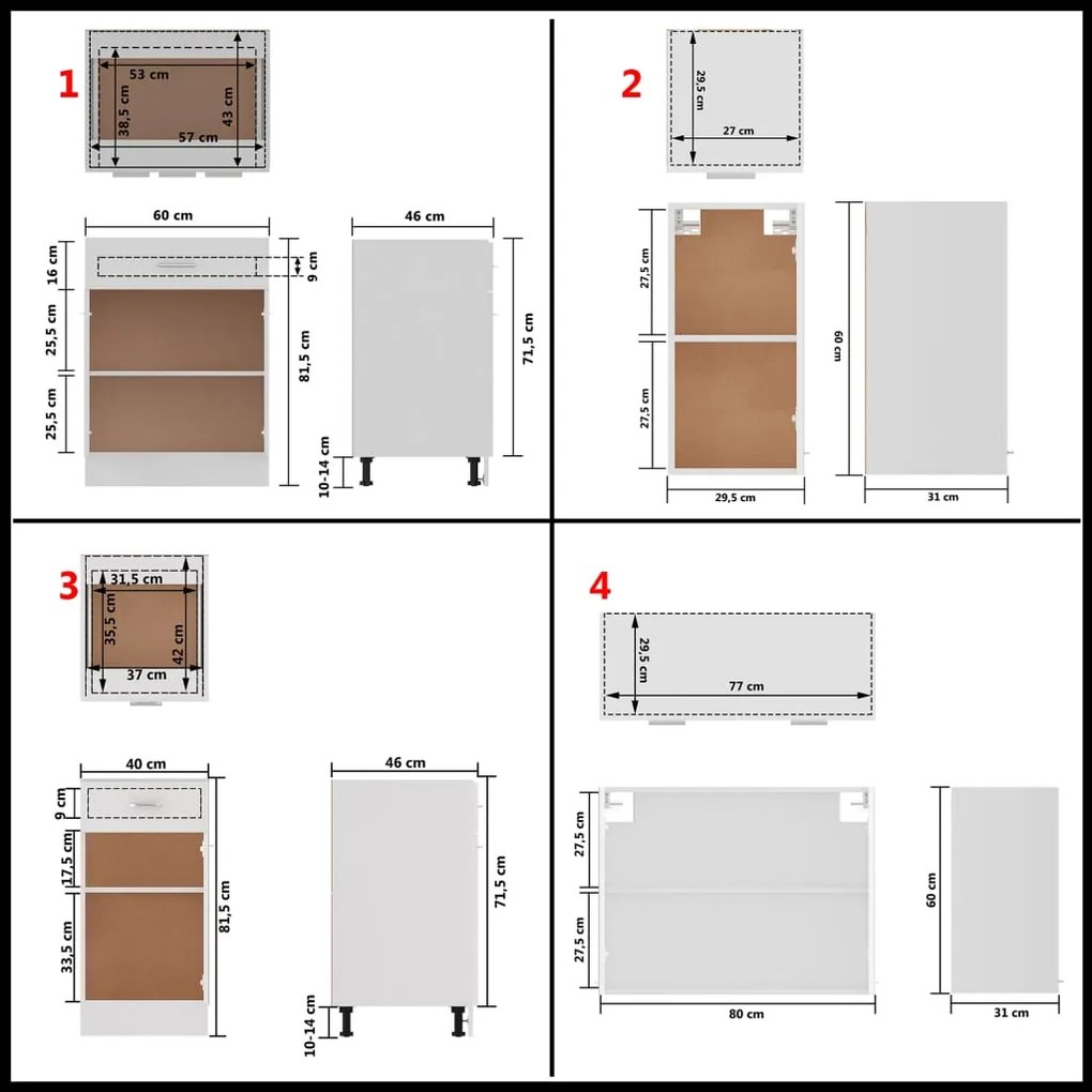 8 pcs conj. armários de cozinha contraplacado branco brilhante