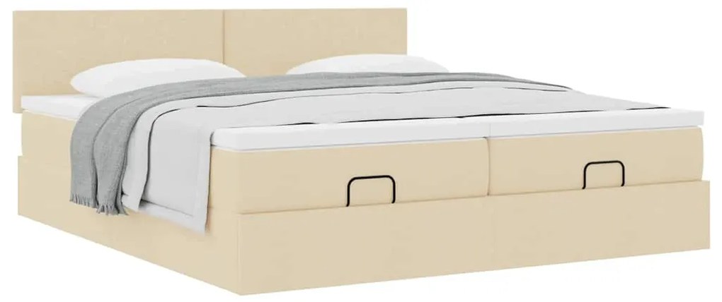 Estrutura de cama otomana com colchões tecido creme 200x200cm