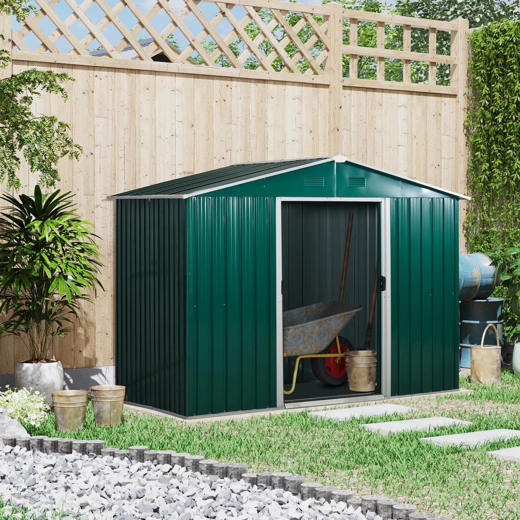 Abrigo de Jardim de 4,1 m² 236x174x190 cm para Armazenamento de Ferramentas com Portas e 4 Janelas de Ventilação Verde