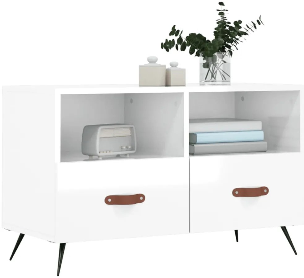 Móvel de TV 80x36x50 cm derivados de madeira branco brilhante