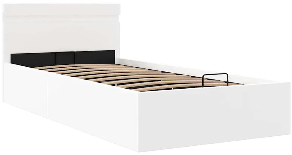Cama hidráulica c/ arrumação LED 100x200cm couro artifi. branco