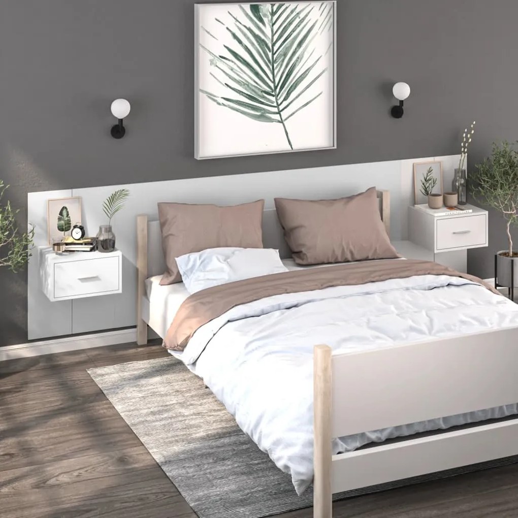 vidaXL Mesas de cabeceira montagem na parede 2 pcs branco brilhante