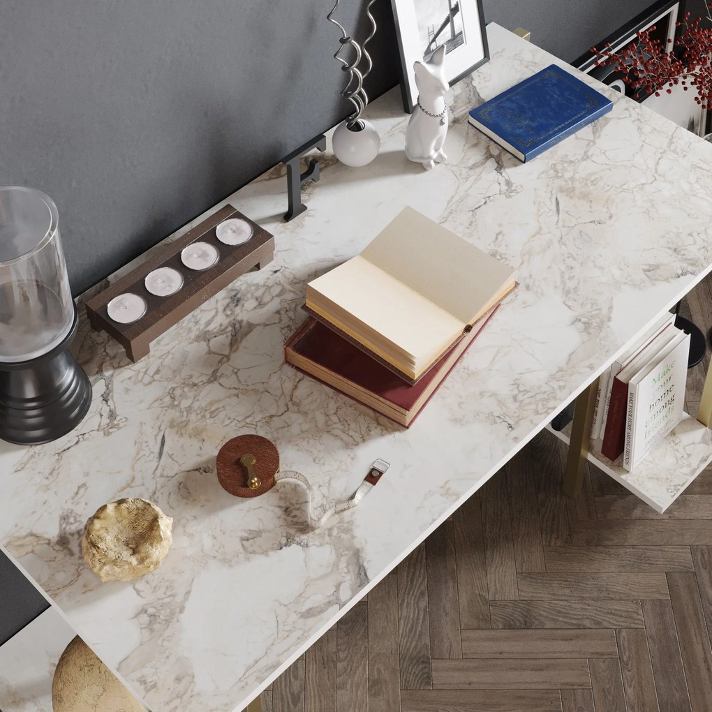 Secretária Reader – Branco/Dourado – 125x73,8x60 cm